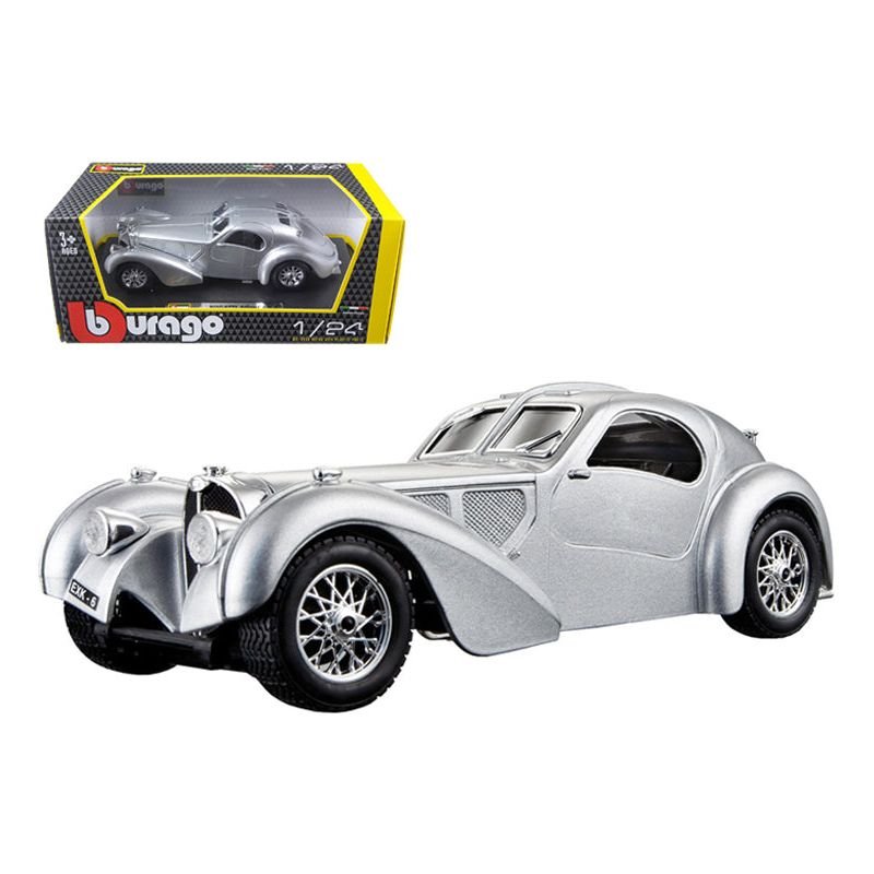 Bugatti Atlantic RHD (Right Hand Drive) Silver Metallic 1/24 Diecast Model Car by Bburago - Bburago - ModelCars.com
