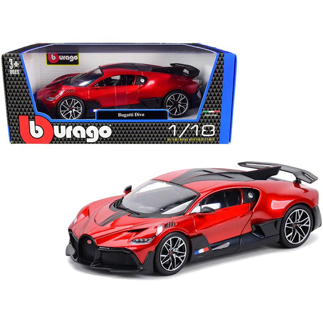 Bugatti Divo Red Metallic with Carbon Accents 1/18 Diecast Model Car by Bburago - Bburago - ModelCars.com