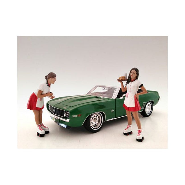 Carhop Waitress Brittany and Grace 2 piece Figurine Set for 1/24 Models by American Diorama - American Diorama - ModelCars.com