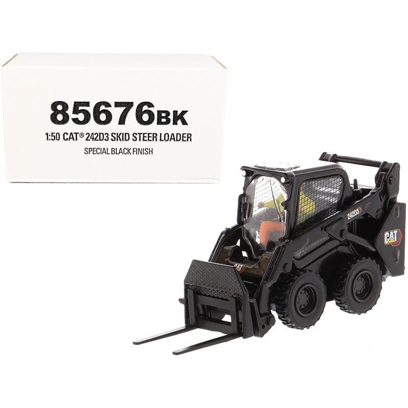 CAT Caterpillar 242D3 Wheeled Skid Steer Loader with Work Tools and Operator Special Black Paint "High Line Series" 1/50 Diecast Model by Diecast Masters - Diecast Masters - ModelCars.com