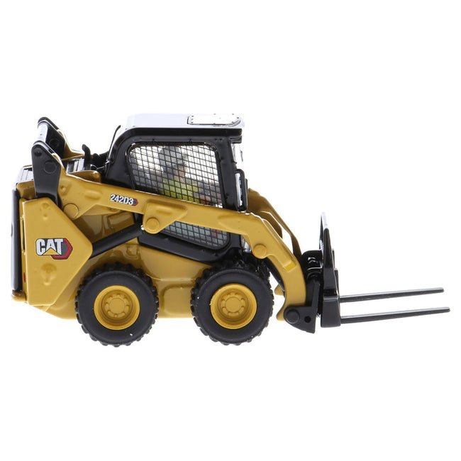 CAT Caterpillar 242D3 Wheeled Skid Steer Loader with Work Tools and Operator Yellow "High Line Series" 1/50 Diecast Model by Diecast Masters-Diecast Masters-ModelCars.com