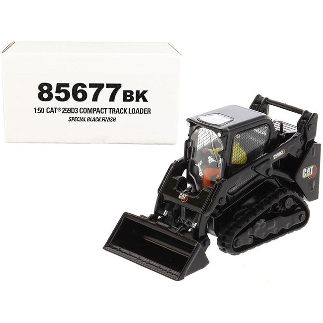 CAT Caterpillar 259D3 Compact Track Loader with Work Tools and Operator Special Black Paint "High Line Series" 1/50 Diecast Model by Diecast Masters - Diecast Masters - ModelCars.com