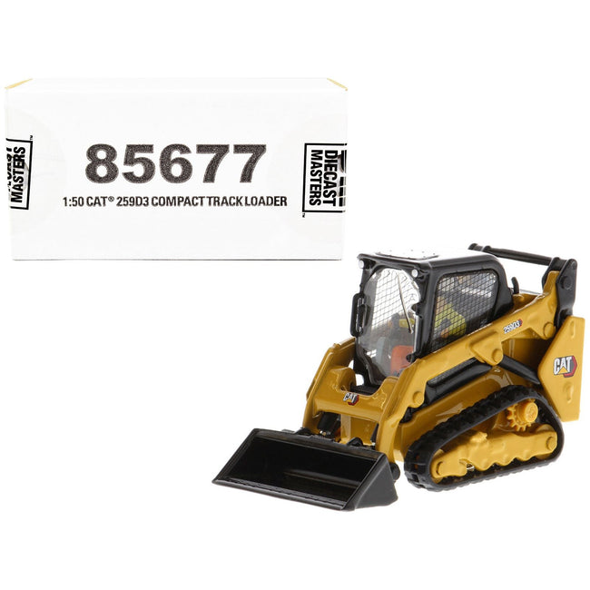 CAT Caterpillar 259D3 Compact Track Loader with Work Tools and Operator Yellow "High Line Series" 1/50 Diecast Model by Diecast Masters - Diecast Masters - ModelCars.com