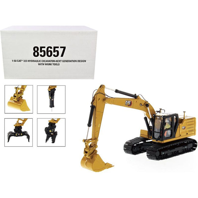 Cat Caterpillar 323 Hydraulic Excavator Next Generation Design with Operator and 4 Work Tools "High Line Series" 1/50 Diecast Model by Diecast Masters - Diecast Masters - ModelCars.com