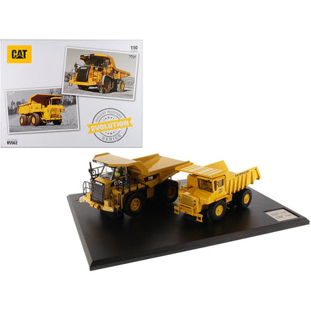 CAT Caterpillar 769 Off-Highway Truck (1963-2006) and CAT Caterpillar 770 Off-Highway Truck (2007-Present) with Operators "Evolution Series" Set of 2 pieces 1/50 Diecast Models by Diecast Masters-Diecast Masters-ModelCars.com
