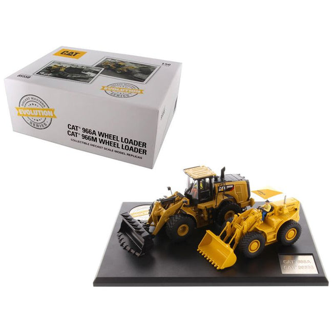 CAT Caterpillar 966A Wheel Loader (Circa 1960 - 1963) and CAT Caterpillar 966M Wheel Loader (Current) with Operators "Evolution Series" 1/50 Diecast Models by Diecast Masters - Diecast Masters - ModelCars.com