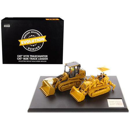 CAT Caterpillar 977D Traxcavator (Circa 1955-1960) and CAT Caterpillar 963K Track Loader (Current) with Operators "Evolution Series" 1/50 Diecast Models by Diecast Masters-Diecast Masters-ModelCars.com