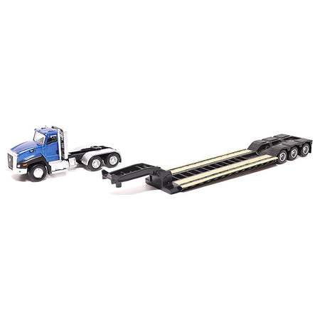 CAT Caterpillar CT660 Day Cab Tractor Blue Metallic with Lowboy Trailer and CAT 315C L Hydraulic Excavator Yellow 1/87 (HO) Diecast Model by Diecast Masters-Diecast Masters-ModelCars.com