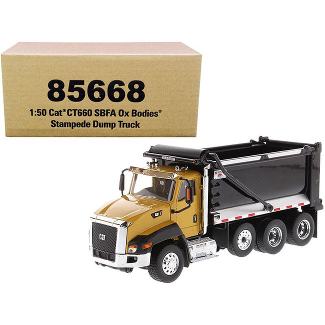 CAT Caterpillar CT660 SBFA with Ox Bodies Stampede Dump Truck Yellow and Black 1/50 Diecast Model by Diecast Masters-Diecast Masters-ModelCars.com