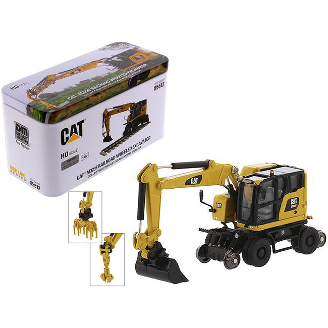 CAT Caterpillar M323F Railroad Wheeled Excavator with 3 Accessories (Safety Yellow Version) "High Line" Series 1/87 (HO) Scale Diecast Model by Diecast Masters-Diecast Masters-ModelCars.com