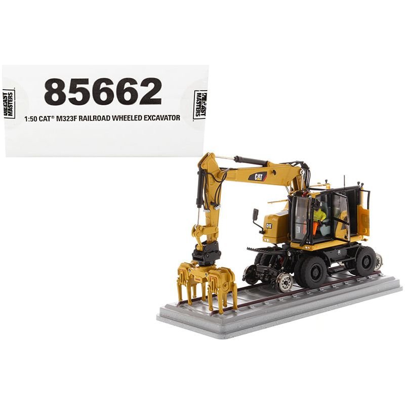 CAT Caterpillar M323F Railroad Wheeled Excavator with Operator and 3 Work Tools (CAT Yellow Version) "High Line Series" 1/50 Diecast Model by Diecast Masters - Diecast Masters - ModelCars.com