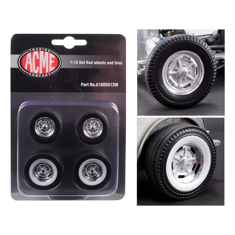 Chrome Salt Flat Wheel and Tire Set of 4 pieces from "1932 Ford 5 Window Hot Rod" 1/18 by Acme 1/18 by Acme - Acme - ModelCars.com
