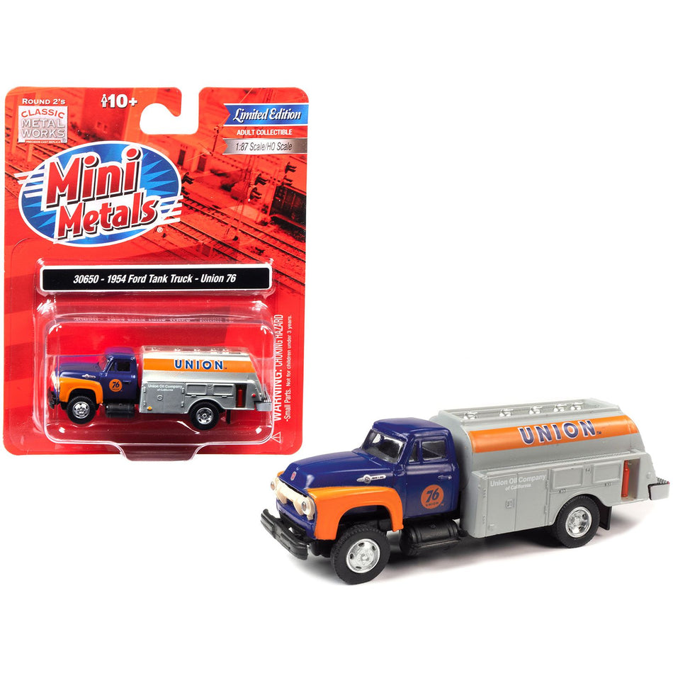 1954 Ford Tanker Truck Dark Blue and Orange "Union 76" 1/87 (HO) Scale Model by Classic Metal Works