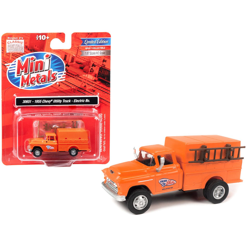 1955 Chevrolet Utility Truck Orange "Union Electric" 1/87 (HO) Scale Model by Classic Metal Works