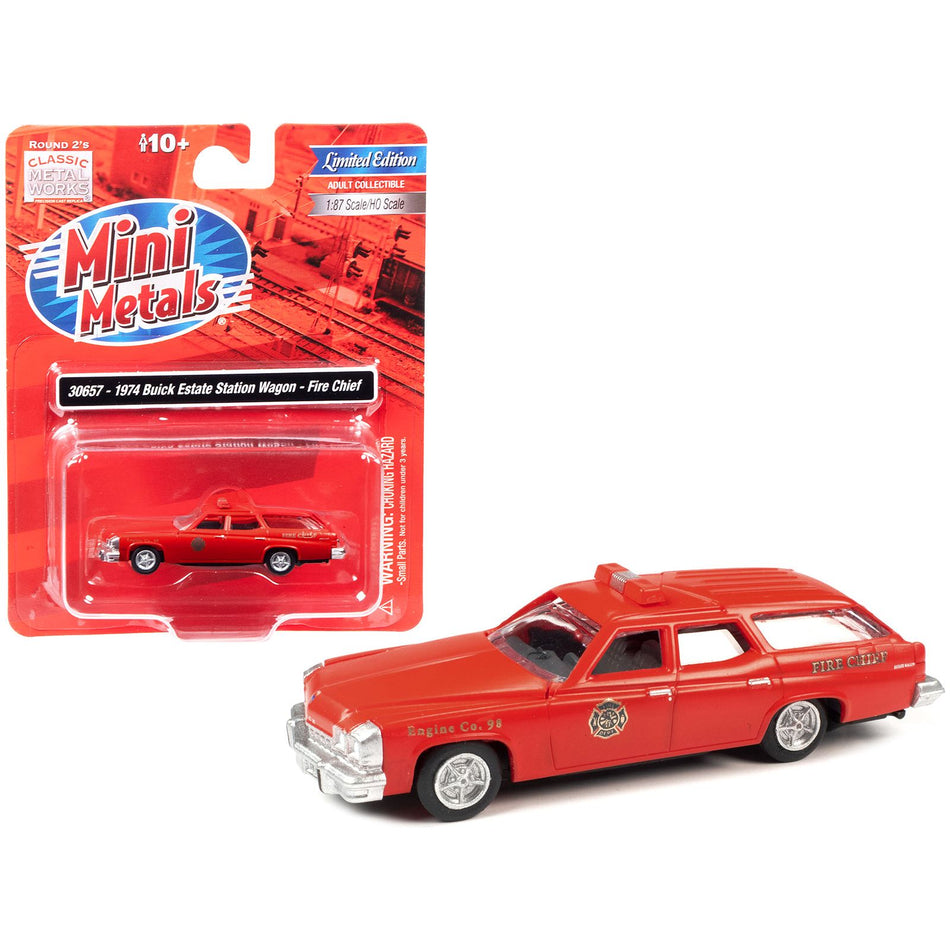 1974 Buick Estate Station Wagon Red "Fire Chief" 1/87 (HO) Scale Model by Classic Metal Works