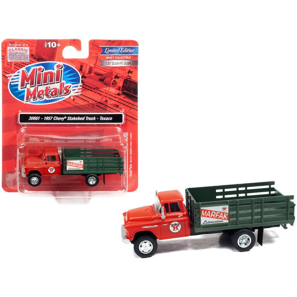 1957 Chevrolet Stakebed Truck Red "Texaco - Marfak Lubrication" 1/87 (HO) Scale Model Car by Classic Metal Works