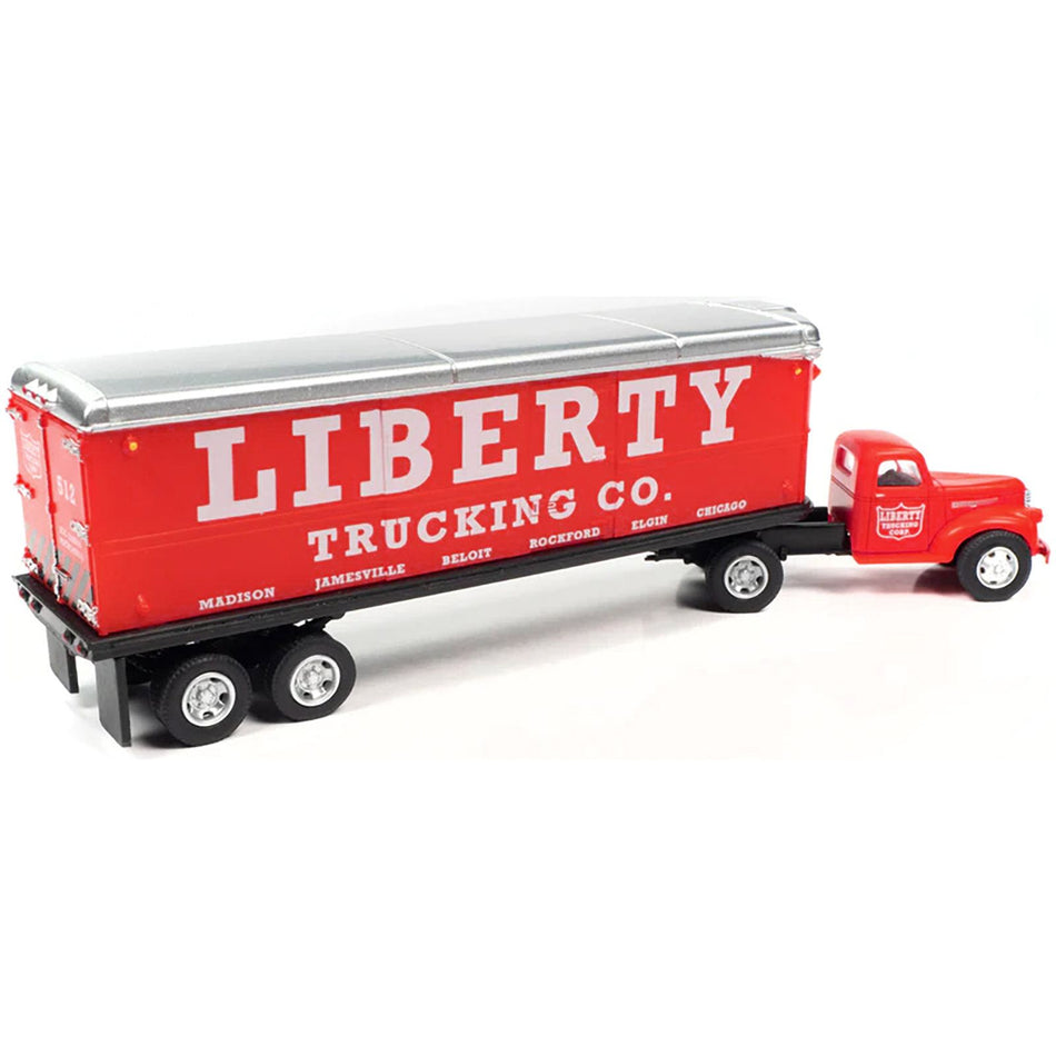 1941-1946 Chevrolet Truck and Trailer Set "Liberty Trucking Co." Red 1/87 (HO) Scale Model by Classic Metal Works