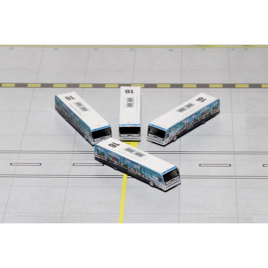 Cobus 3000 Passenger Bus White and Blue with Graphics "US Airways Shuttle Bus - Greener Transit" 4 Piece Set 1/400 Diecast Models by GeminiJets - GeminiJets - ModelCars.com