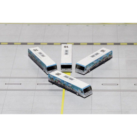 Cobus 3000 Passenger Bus White and Blue with Graphics "US Airways Shuttle Bus - Greener Transit" 4 Piece Set 1/400 Diecast Models by GeminiJets - GeminiJets - ModelCars.com