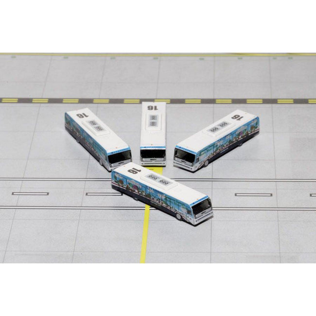 Cobus 3000 Passenger Bus White and Blue with Graphics "US Airways Shuttle Bus - Greener Transit" 4 Piece Set 1/400 Diecast Models by GeminiJets - GeminiJets - ModelCars.com