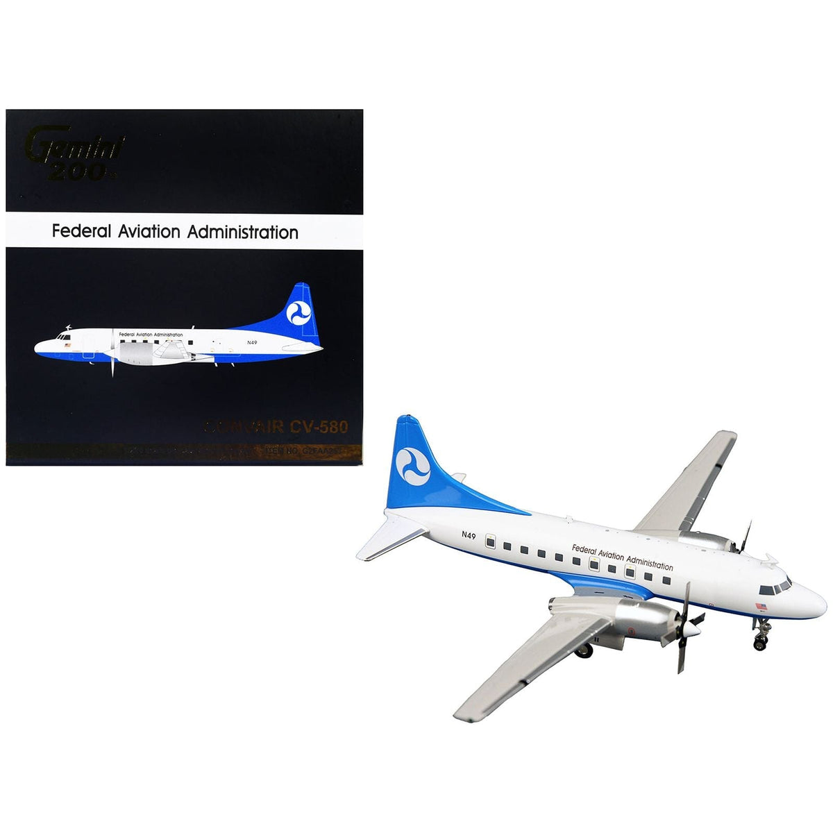 Convair CV-580 Commercial Aircraft "Federal Aviation Administration" White with Blue Tail "Gemini 200" Series 1/200 Diecast Model Airplane by GeminiJets-GeminiJets-ModelCars.com