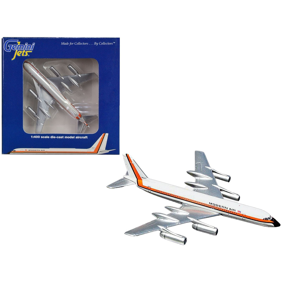 Convair CV-990 Commercial Aircraft "Modern Air" White with Orange and Black Stripes 1/400 Diecast Model Airplane by GeminiJets-GeminiJets-ModelCars.com