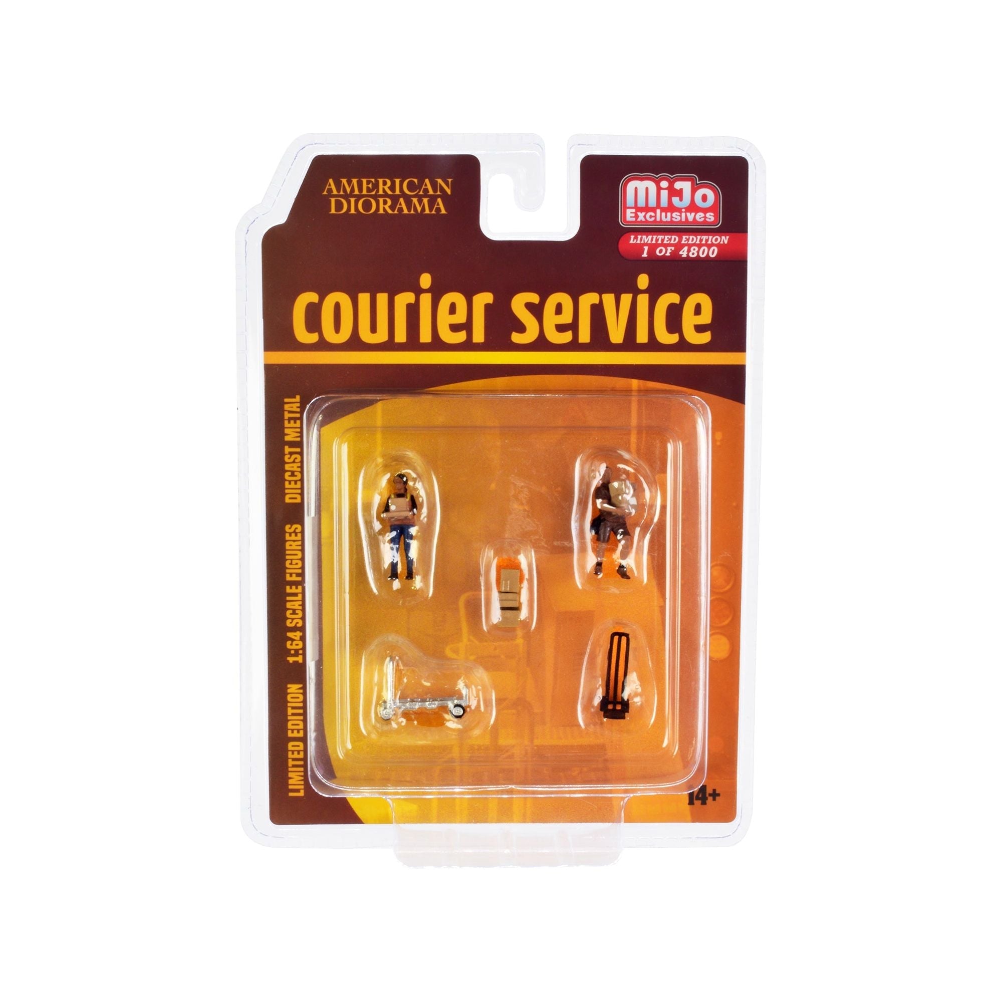 "Courier Service" 5 Piece Diecast Figures Set (2 Worker Figures and 3 accessories) Limited Edition to 4800 pieces Worldwide for 1/64 Scale Models by American Diorama - American Diorama - ModelCars.com