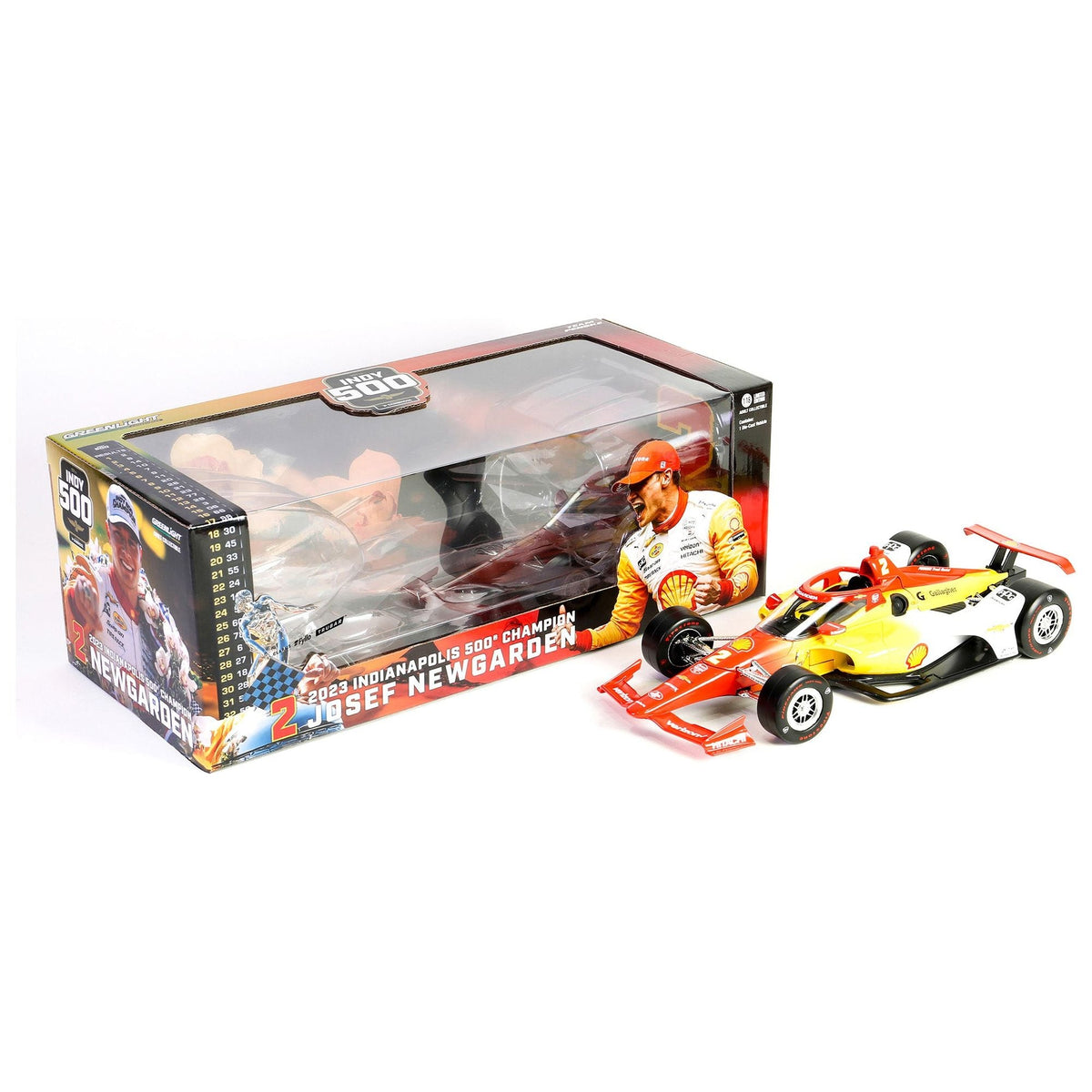 Dallara IndyCar 2 Josef Newgarden "Shell Oil" Team Penske "2023 Indianapolis 500 Champion" "NTT IndyCar Series" (2023) 1/18 Diecast Model Car by Greenlight - Greenlight - ModelCars.com