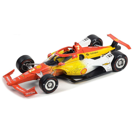 Dallara IndyCar 2 Josef Newgarden "Shell Oil" Team Penske "2023 Indianapolis 500 Champion" (Raced Version) "NTT IndyCar Series" (2023) 1/18 Diecast Model Car by Greenlight - Greenlight - ModelCars.com