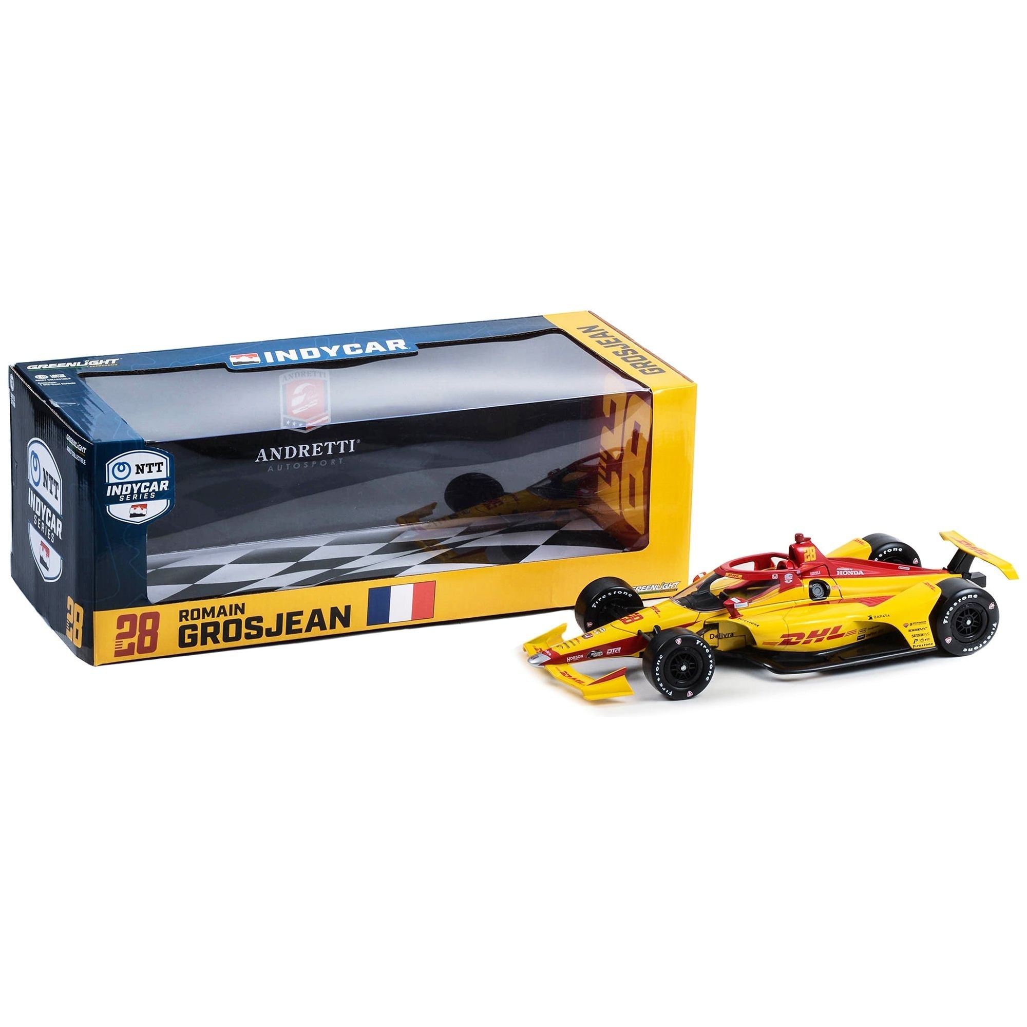 Dallara IndyCar 28 Romain Grosjean "DHL" Andretti Autosport "NTT IndyCar Series" (2023) 1/18 Diecast Model Car by Greenlight - Greenlight - ModelCars.com