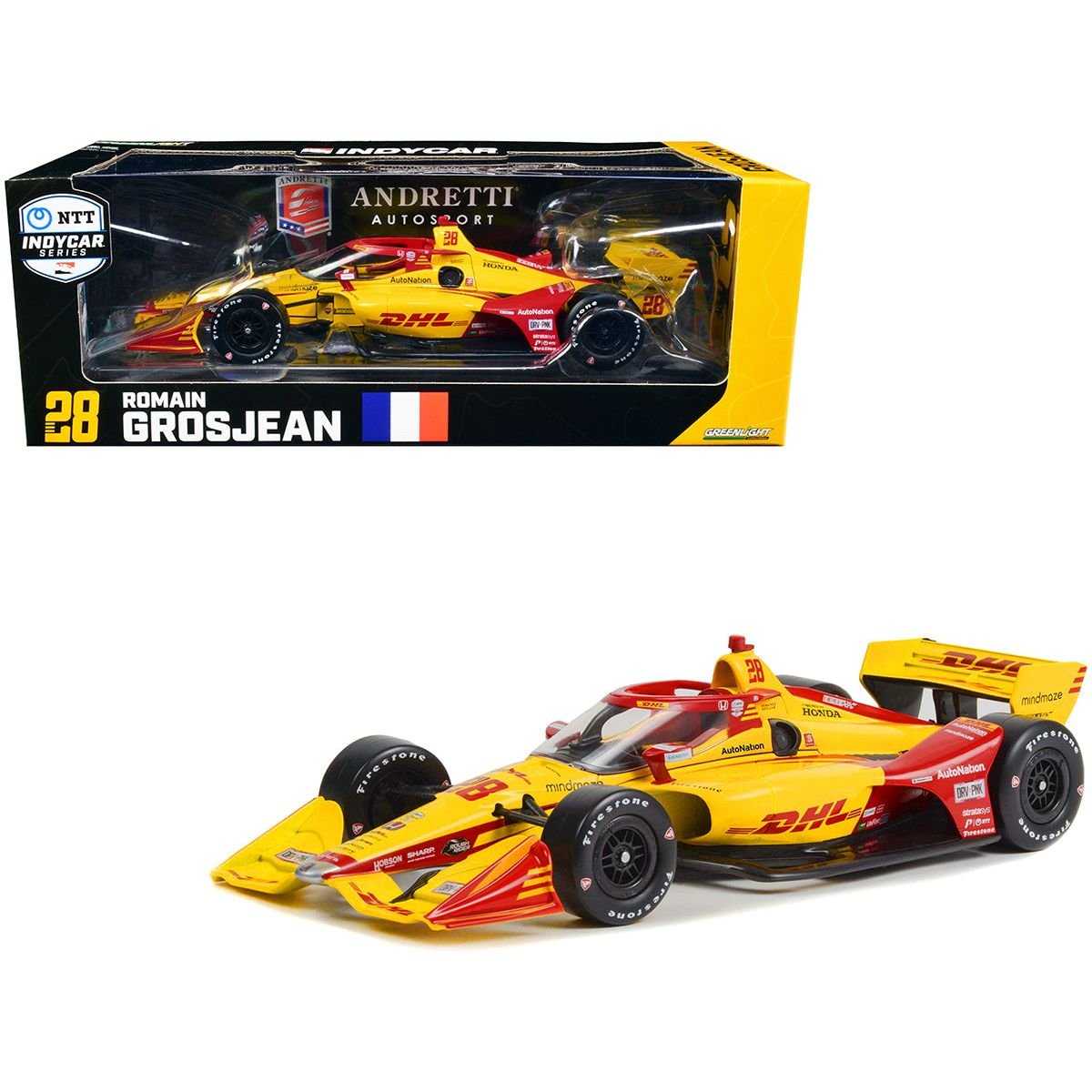 Dallara IndyCar 28 Romain Grosjean "DHL" Andretti Autosport (Road Course Configuration) "NTT IndyCar Series" (2022) 1/18 Diecast Model Car by Greenlight - Greenlight - ModelCars.com