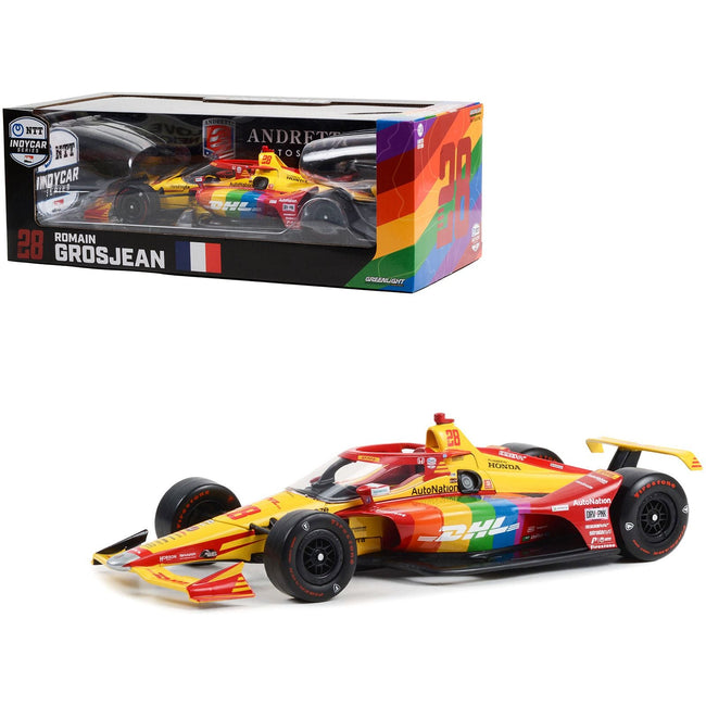 Dallara IndyCar 28 Romain Grosjean "DHL Delivered with Pride" Andretti Autosport "NTT IndyCar Series" (2022) 1/18 Diecast Model Car by Greenlight - Greenlight - ModelCars.com