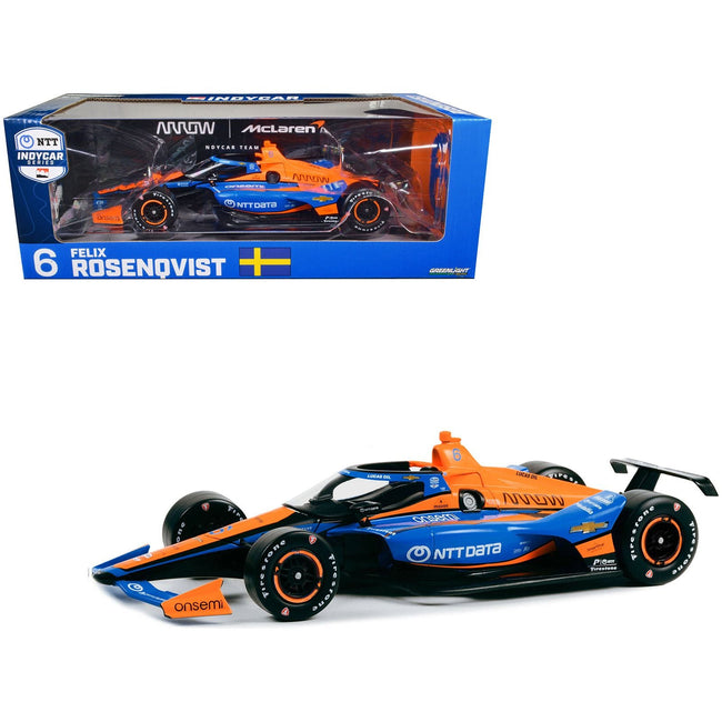 Dallara IndyCar 6 Felix Rosenqvist "NTT DATA" Arrow McLaren "NTT IndyCar Series" (2023) 1/18 Diecast Model Car by Greenlight - Greenlight - ModelCars.com