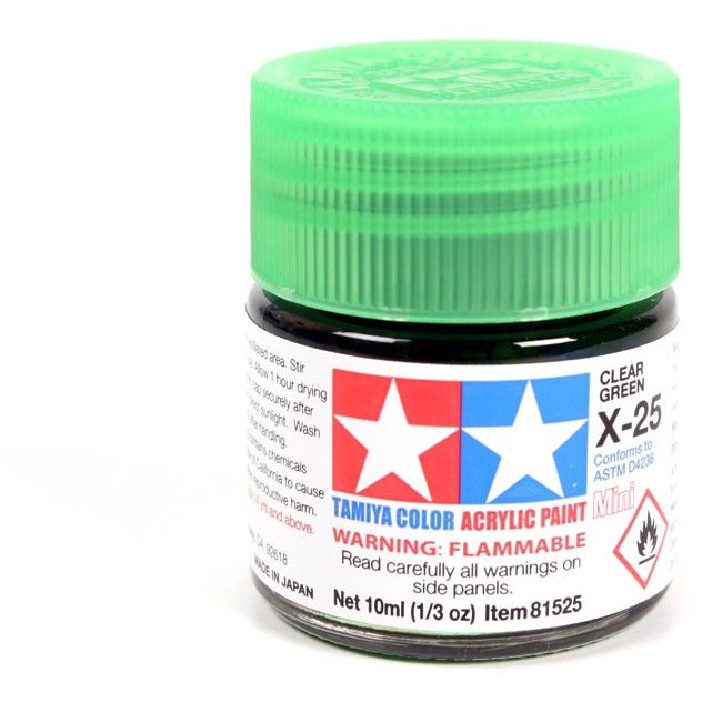 Acrylic Mini X-25 Clear Green 10Ml Bottle / Tamiya USA