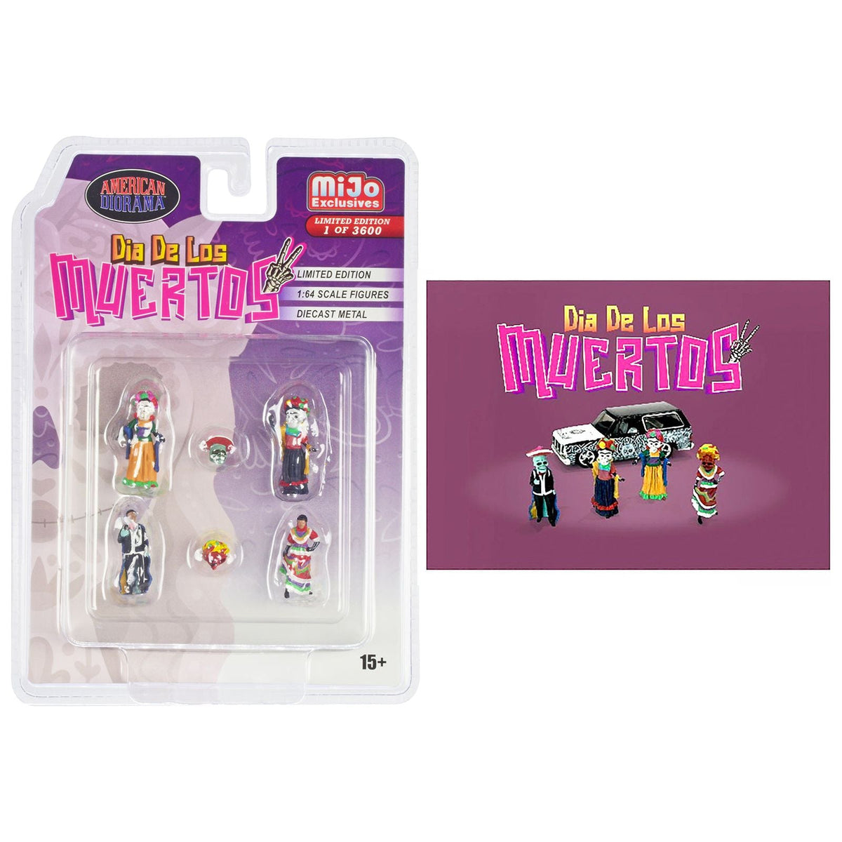 "Dia de los Muertos 2" 6 piece Diecast Set (4 Figures 2 Masks) Limited Edition to 3600 pieces Worldwide for 1/64 Scale Models by American Diorama - American Diorama - ModelCars.com