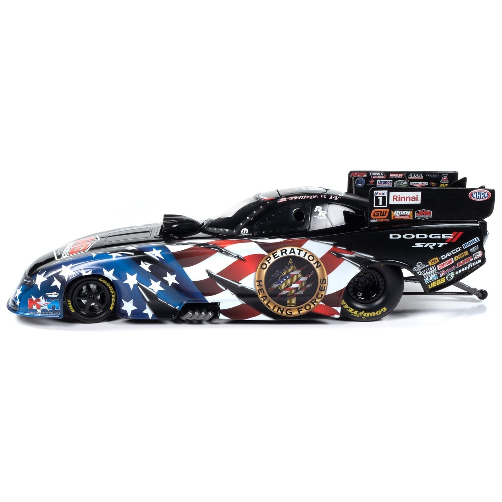 Dodge Charger SRT Hellcat NHRA Funny Car Matt Hagan "Operation Healing Force" (2023) "Tony Stewart Racing" Limited Edition to 1464 pieces Worldwide 1/24 Diecast Model Car by Auto World - Autoworld - ModelCars.com