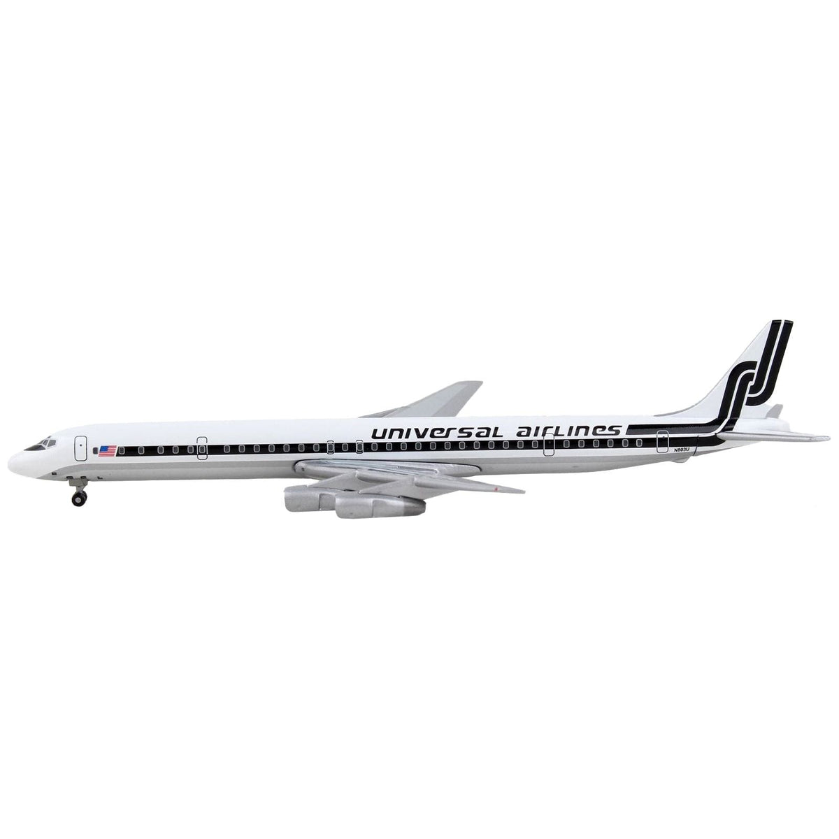 Douglas DC-8-61 Commercial Aircraft "Universal Airlines" White with Black Stripes 1/400 Diecast Model Airplane by GeminiJets-GeminiJets-ModelCars.com