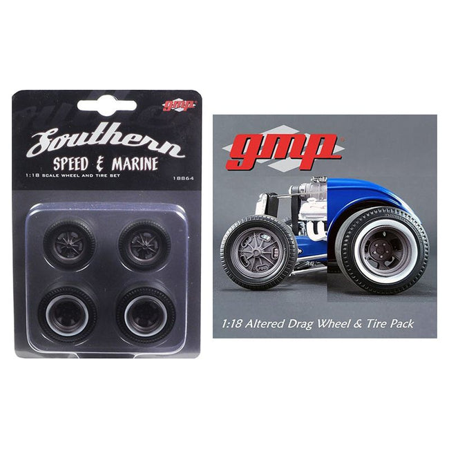 Drag Wheels and Tires Set of 4 Magnesium Finish from 1934 Altered Drag Coupe 1/18 by GMP - GMP - ModelCars.com