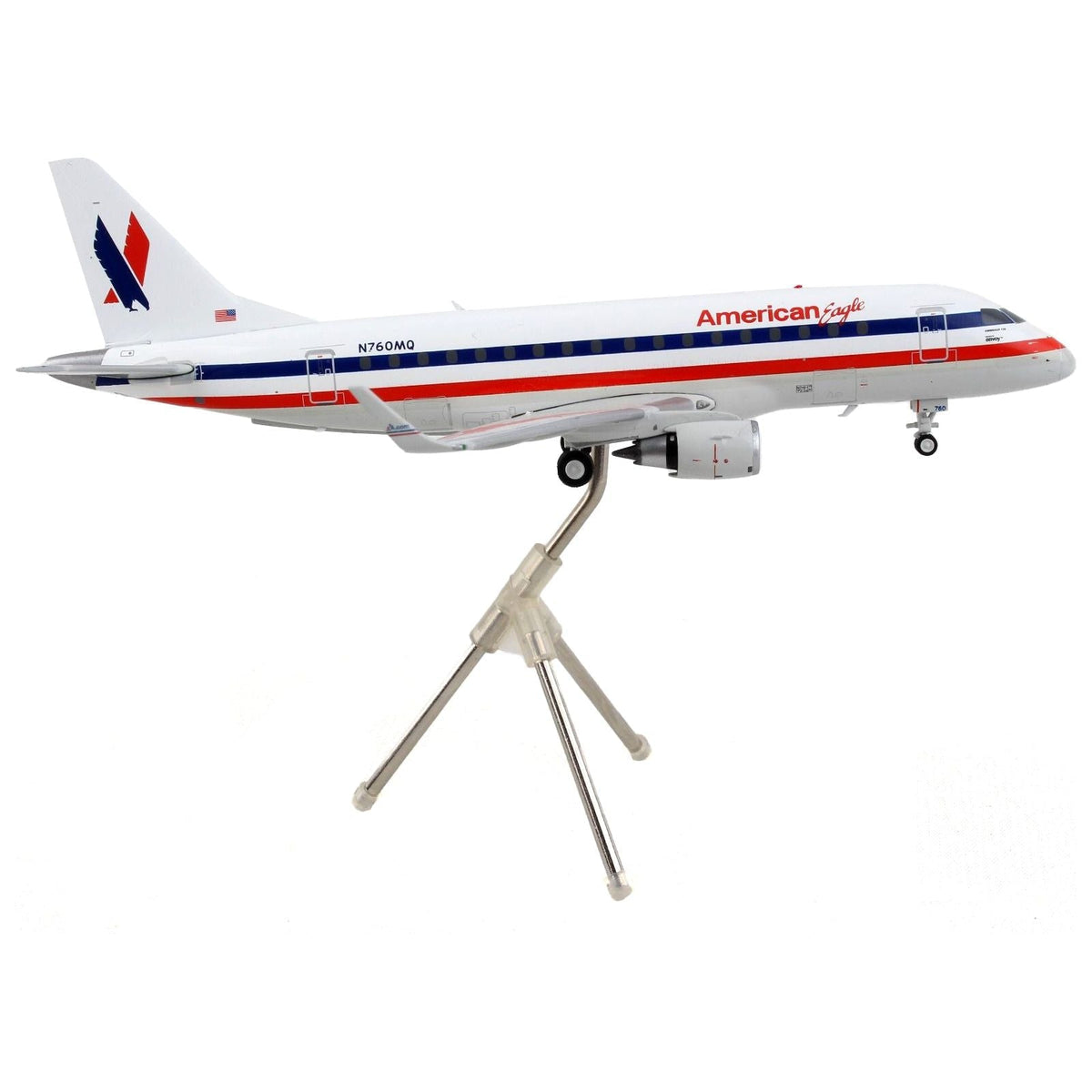 Embraer ERJ-170 Commercial Aircraft "American Airlines - American Eagle" White with Blue and Red Stripes "Gemini 200" Series 1/200 Diecast Model Airplane by GeminiJets-GeminiJets-ModelCars.com