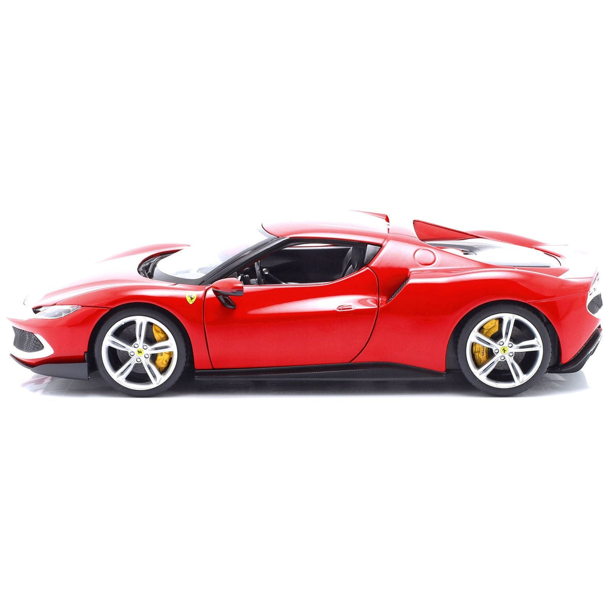 Ferrari 296 GTB Assetto Fiorano Red with White Stripes "Race + Play" Series 1/18 Diecast Model Car by Bburago-Bburago-ModelCars.com