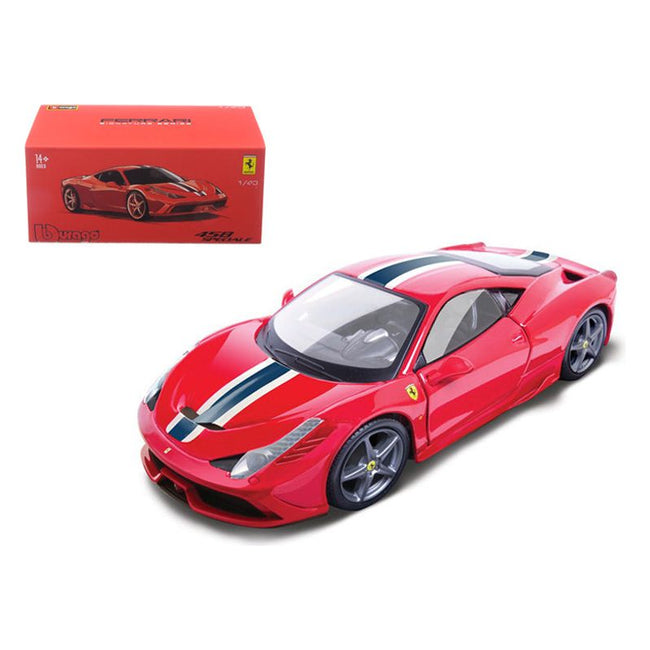 Ferrari 458 Speciale Red with White and Blue Stripes "Signature Series" 1/43 Diecast Model Car by Bburago - Bburago - ModelCars.com