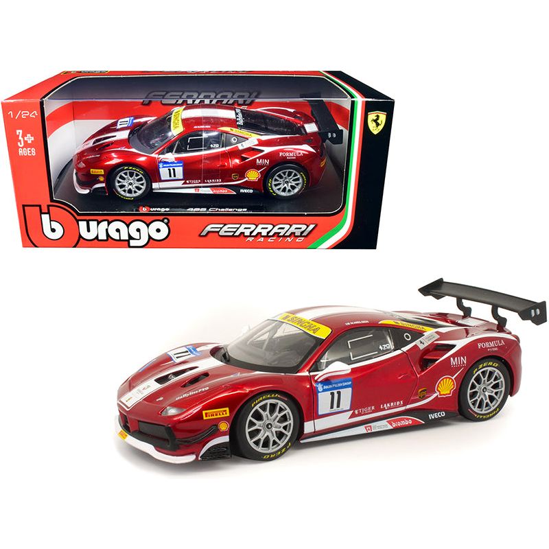 Ferrari 488 Challenge 11 Candy Red with White Stripes "Ferrari Racing" 1/24 Diecast Model Car by Bburago - Bburago - ModelCars.com