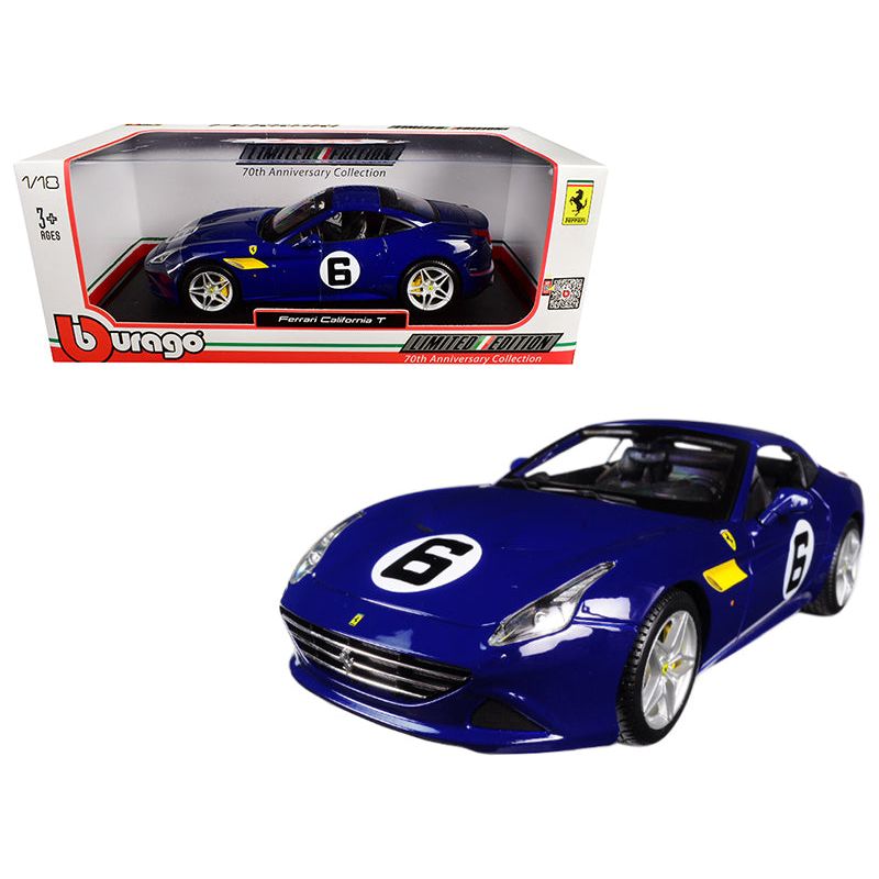 Ferrari California T Blue "Sunoco" 6 70th Anniversary 1/18 Diecast Model Car by Bburago-Bburago-ModelCars.com