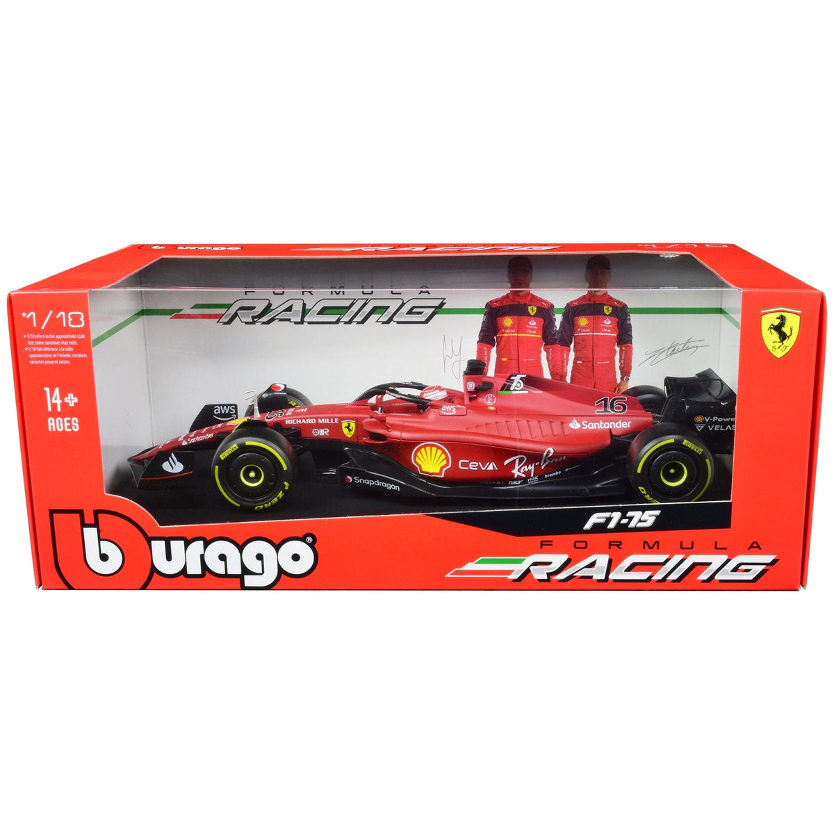 Ferrari F1 - 75 16 Charles Leclerc "Ferrari Racing" Formula One F1 (2022) "Formula Racing" Series 1/18 Diecast Model Car by Bburago - Bburago - ModelCars.com