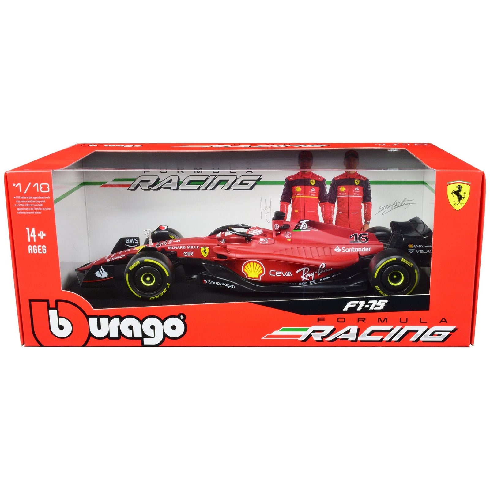 Ferrari F1 - 75 16 Charles Leclerc "Ferrari Racing" Formula One F1 (2022) "Formula Racing" Series 1/18 Diecast Model Car by Bburago - Bburago - ModelCars.com