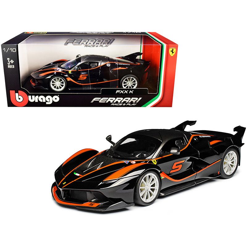 Ferrari FXX - K 5 Fu Songyang Black with Gray Top and Orange Stripes 1/18 Diecast Model Car by Bburago - Bburago - ModelCars.com