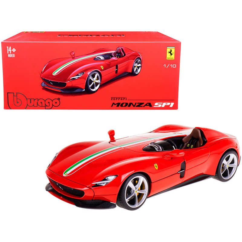Ferrari Monza SP1 Red with Italian Flag Stripes "Signature Series" 1/18 Diecast Model Car by Bburago-Bburago-ModelCars.com
