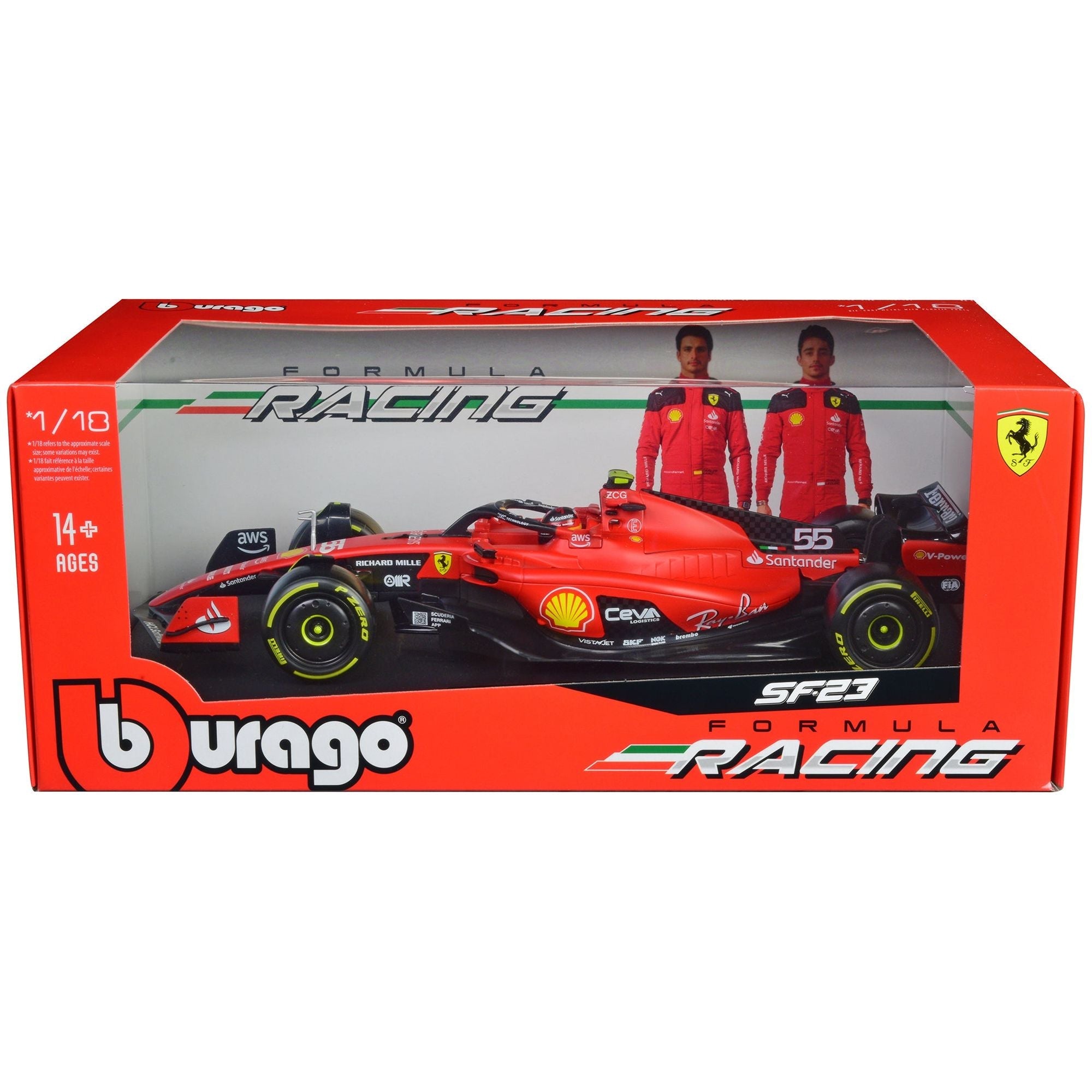 Ferrari SF - 23 55 Carlos Sainz Formula One F1 World Championship (2023) "Formula Racing" Series 1/18 Diecast Model Car by Bburago - Bburago - ModelCars.com