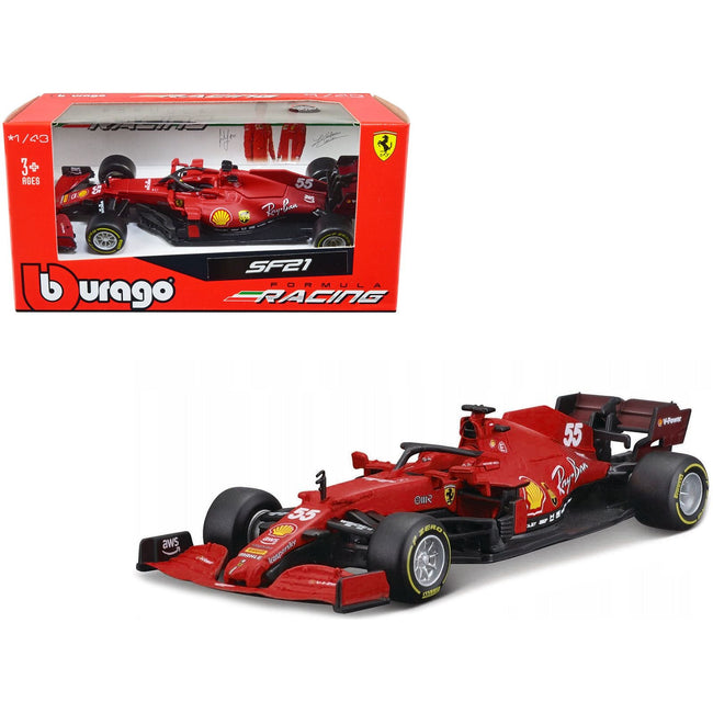 Ferrari SF21 55 Carlos Sainz Formula One F1 World Championship (2021) Formula Racing Series 1/43 Diecast Model Car by Bburago - Bburago - ModelCars.com