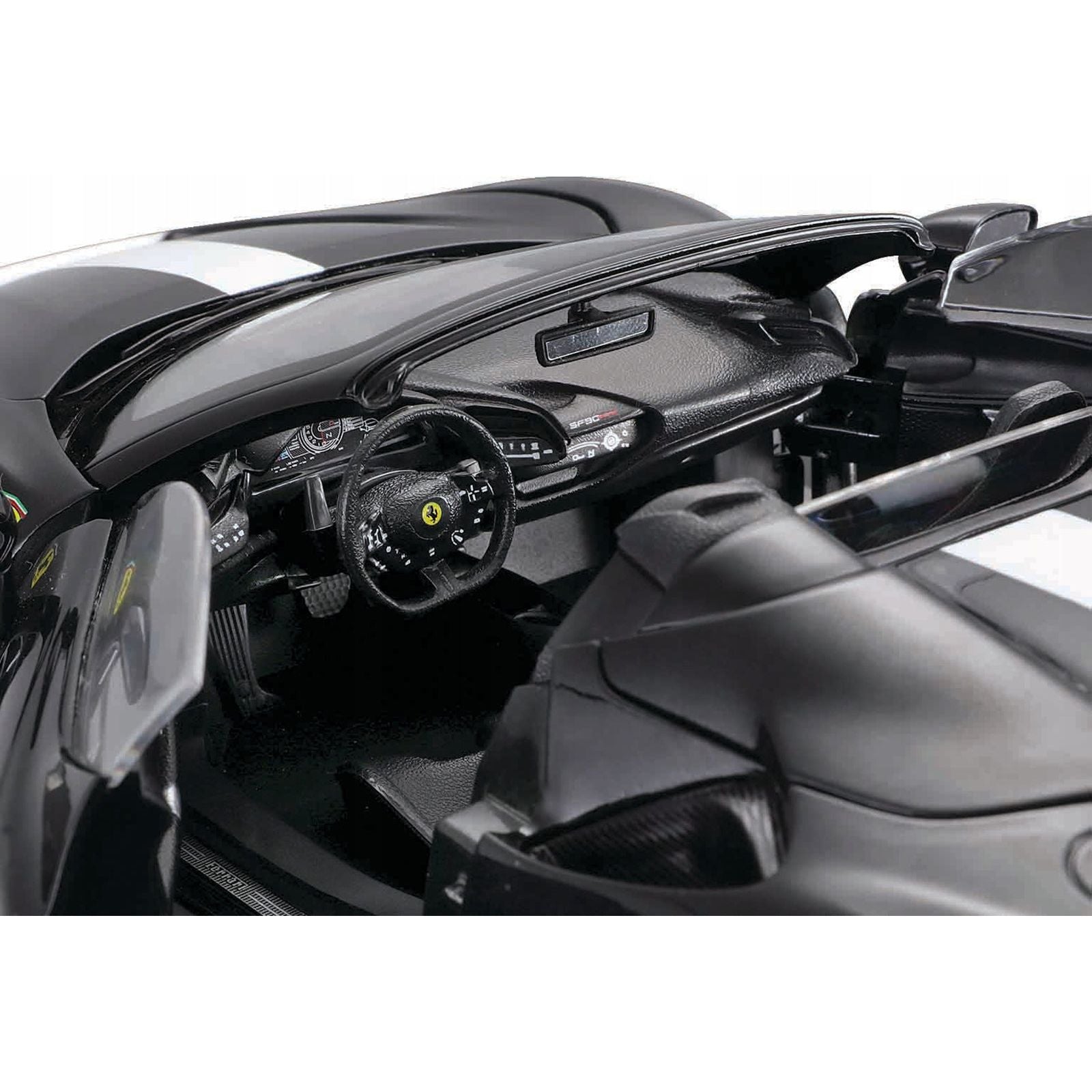 Ferrari SF90 Spider Assetto Fiorano Black Metallic with White Stripes "Signature Series" 1/18 Diecast Model Car by Bburago - Bburago - ModelCars.com